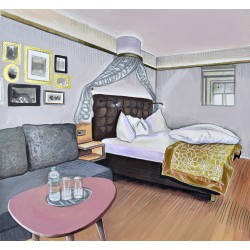 Illustrated hotel room commission illustration