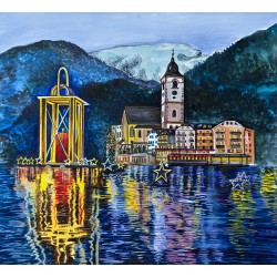 Cityscape commission winter illustration, Sankt Wolfgang, Austria