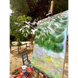Painting making of, painting outdoors in Greece