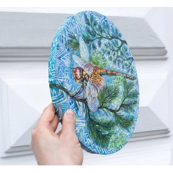 Original Gemälde mit Libelle auf runde Leinwand