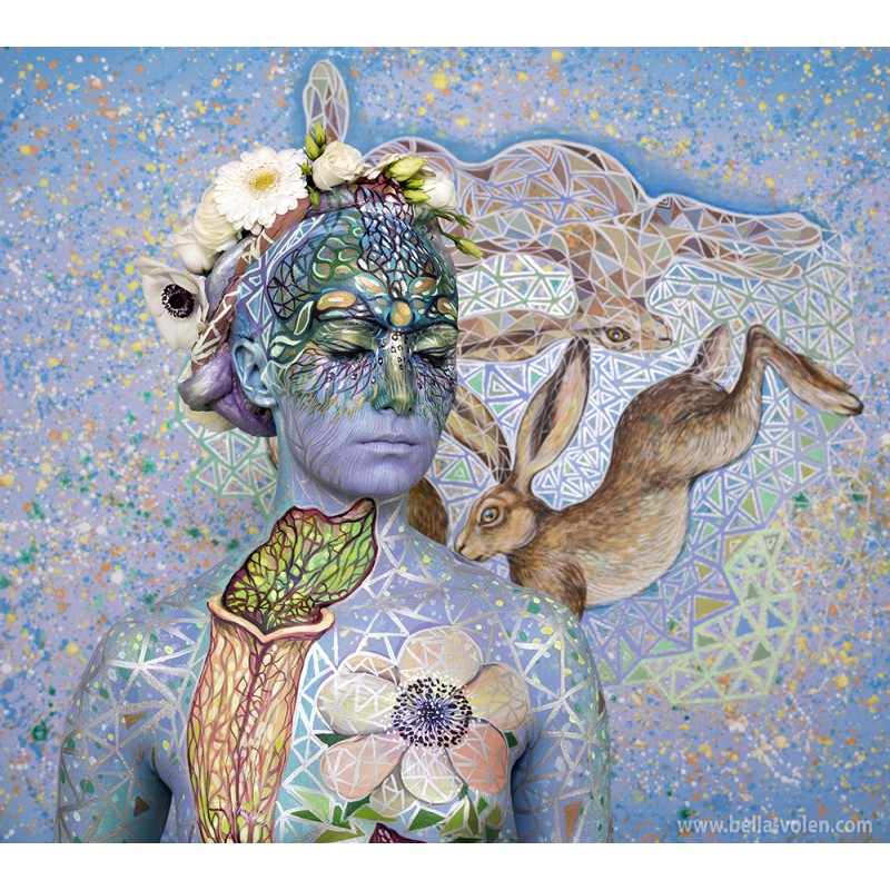 She and the 3 Hares, 60x60 cm
