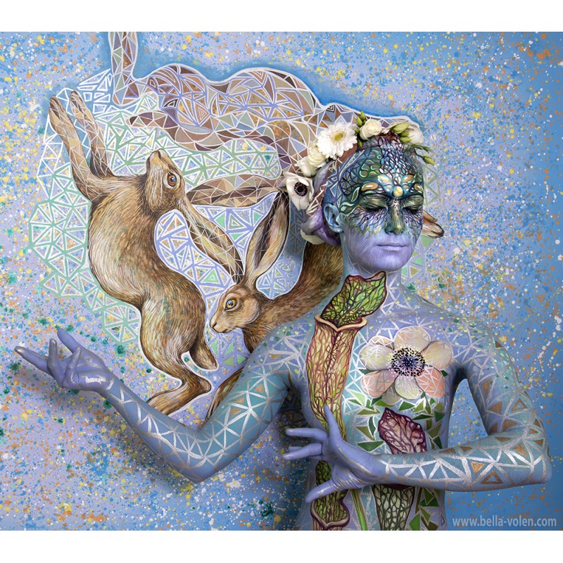 She and the 3 Hares-2, 60 x 45 cm