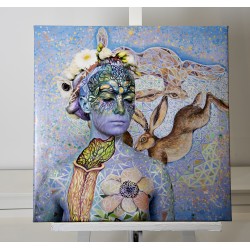 She and the 3 Hares, 60x60 cm
